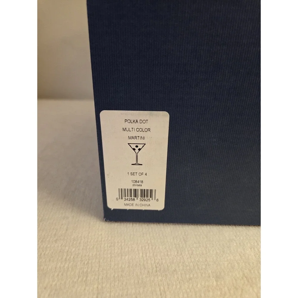 NIOB MARQUIS WATERFORD SET OF 4 COLORED‎ POLKA DOT MARTINI GLASSES